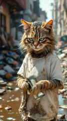 a homeless cat in a dystopian world