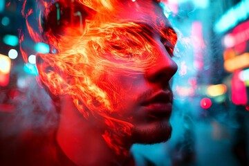 Metaphorical ptsd emotions of a mental illusion. Psychology and perception. Problem with perception. Hallucination - due to ptsd: abstract image of physical state. Visual hallucination.