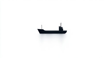 A solitary black ship glides across a serene, light background, creating a minimalist and tranquil maritime scene.