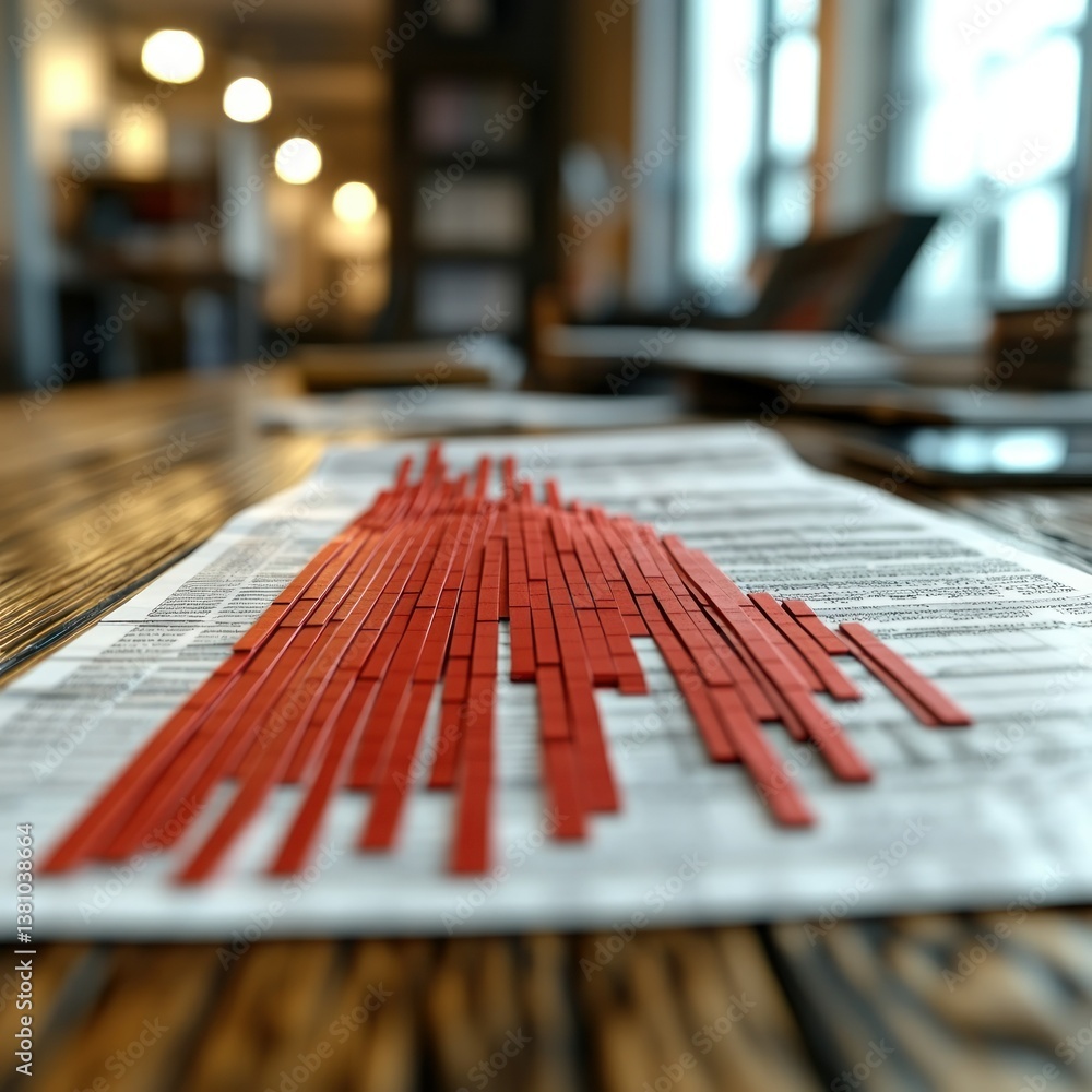 Poster red blocks graph on financial document