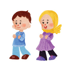 kids illustration boy and girl smiling