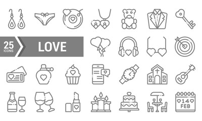 25 Colorful Love Line Cut Icons for Valentines Day Designs.