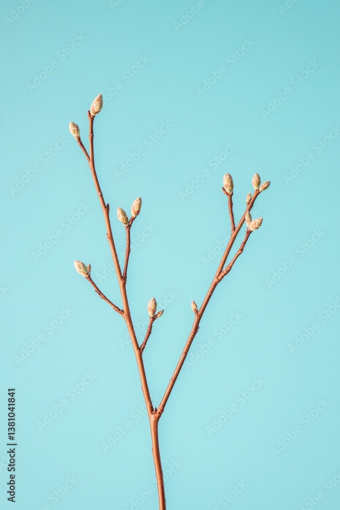 Poster creative angle of budding branches reaching towards sky emphasizing dynamic energy of growth