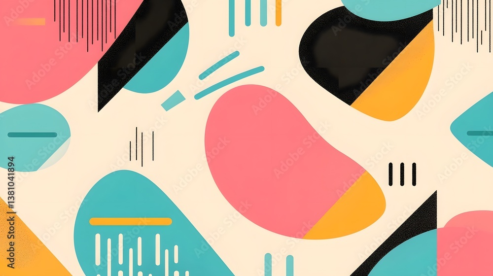 Poster minimalistic geometric abstract design with dynamic shapes and pastel palette