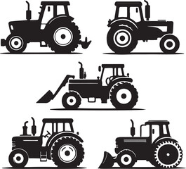 tractors  silhouettes minimal vector on the white background