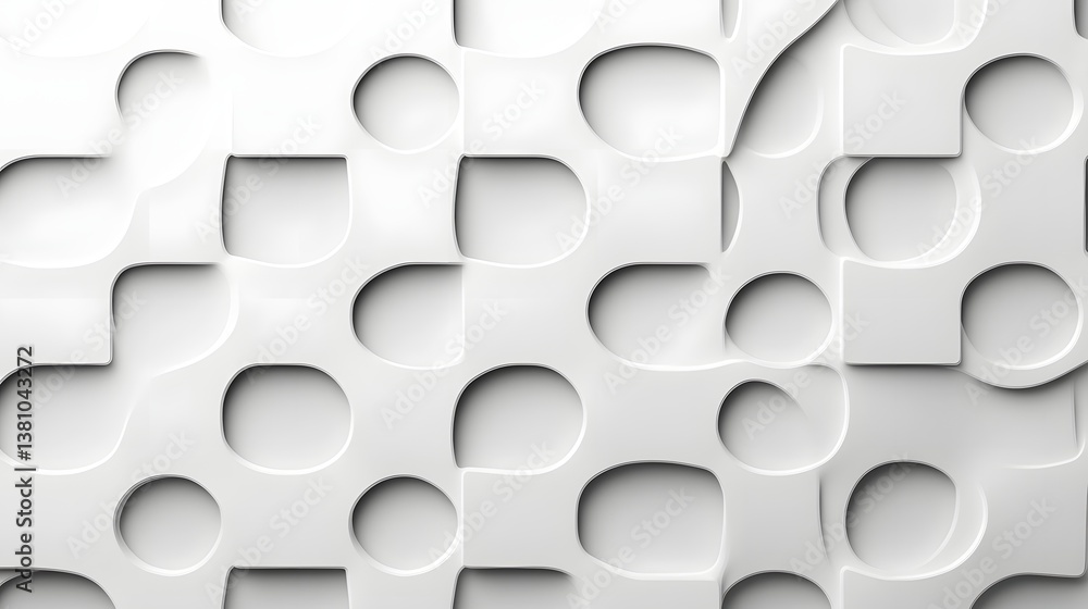 Poster futuristic 3d abstract silver and white pattern with depth and shadow for modern luxury textures