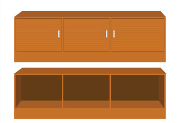 Vector wooden cupboard. Wooden wardrobe furniture for bedroom