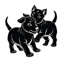 Vector illustration black silhouette of a dog. Dog breeds linocut