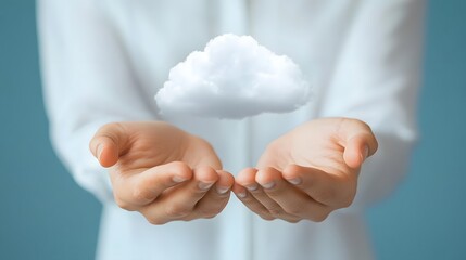 Naklejka premium Hands Interacting with Virtual Cloud File-Sharing Interface