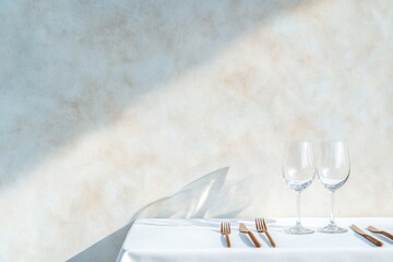 minimalist dining table setting featuring elegant cutlery and crystal glassware on pristine linen cloth artful display