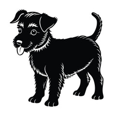 Vector illustration black silhouette of a dog. Dog breeds linocut