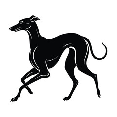 Vector illustration black silhouette of a dog. Dog breeds linocut