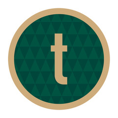 Fototapeta premium Golden Lowercase t Framed with Stylish Green Triangle Pattern for Branding