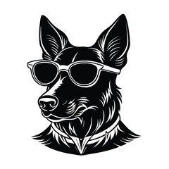 Vector illustration black silhouette of a dog. Dog breeds linocut