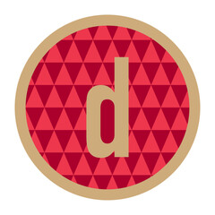 Stylish letter d icon framed in gold, set on a red geometric triangle background, perfect for modern branding or elegant graphic design