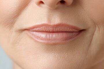 Fototapeta premium Close-up of mature caucasian female lips with visible skin texture