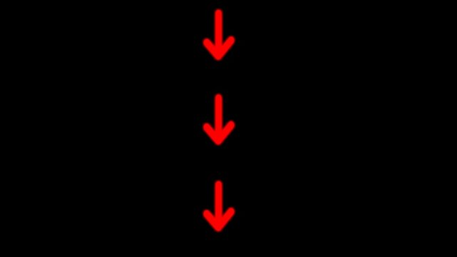 Down arrow moving or bouncing slide to down arrow animation. animated directional arrow, abstract moving arrow pointing to downwards on black background .  Animated down Arrow signal animation. 