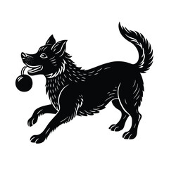 Vector illustration black silhouette of a dog. Dog breeds linocut