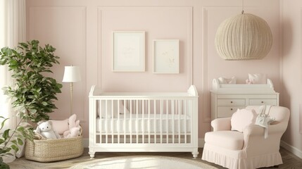 Peaceful nursery design for babies home interior room decor soft color palette cozy atmosphere