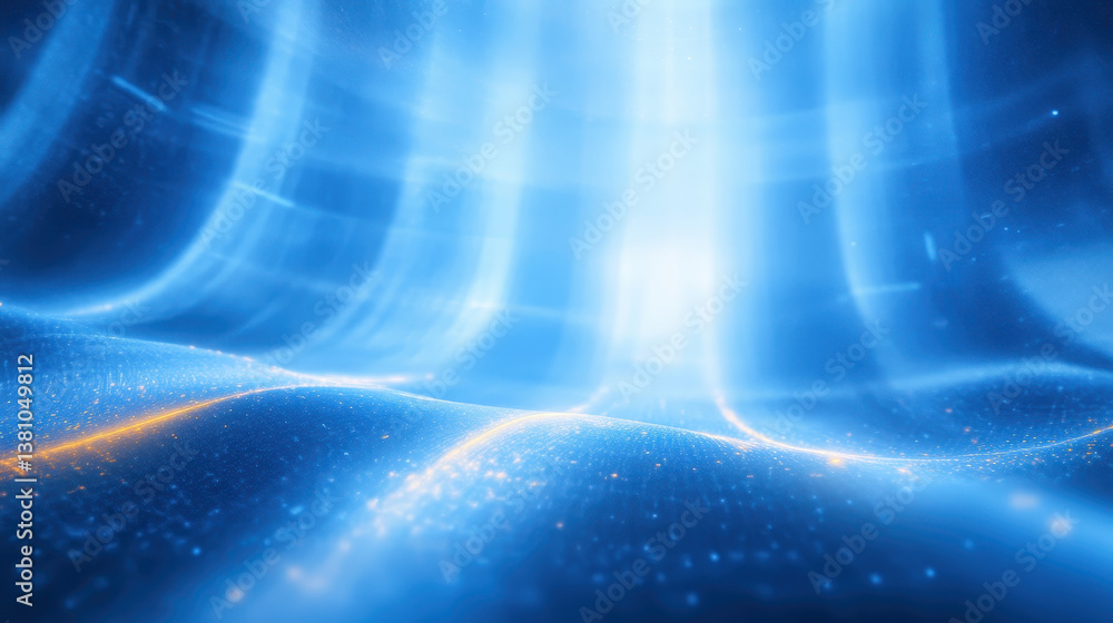 Poster dynamic blue digital waves with glowing lines and particles in futuristic abstract art