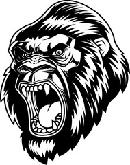 Angry Gorilla Head in Black and White Style