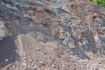 Eroded cliff face showing geological layers and textures