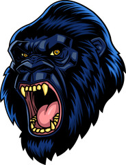 Angry Gorilla Head Roaring Mascot in Blue Style - 
Hand Drawn Illustration Isolated On Transparent
Background
