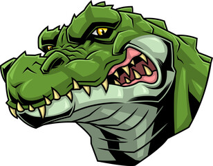 Obraz premium Aggressive Crocodile Head Mascot With Sharp Teeth- Hand Drawn Illustration Isolated On Transparent Background