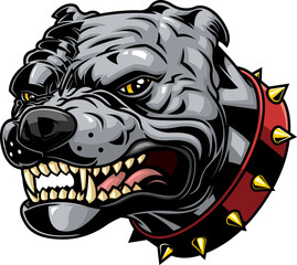Aggressive Bulldog Head With Spiked Collar -
Hand Drawn Illustration Isolated On Transparent
Background
