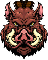 Wild Boar Mascot With Angry Expression And Large
Tusks - Hand Drawn Illustration Isolated On
Transparent Background