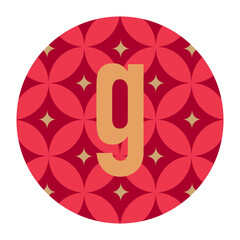 A stunning lowercase “g” graces a seamless red floral geometric design. The radiant combination evokes balance, creativity, and unity in its intricate arrangement.