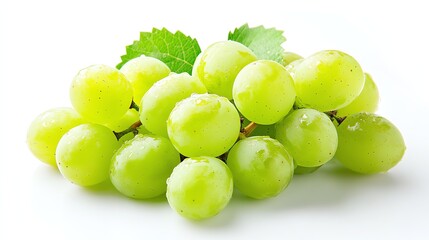 Fresh green grapes on a white background.