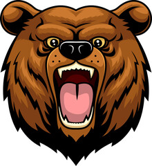 Angry Bear Head Mascot With Open Mouth And Fangs

