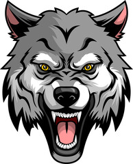 Aggressive Howling Wolf Mascot Head -  Hand
Drawn Illustration Isolated On Transparent Background