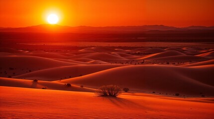 Desert landscape at sunset with golden hues and shadows  