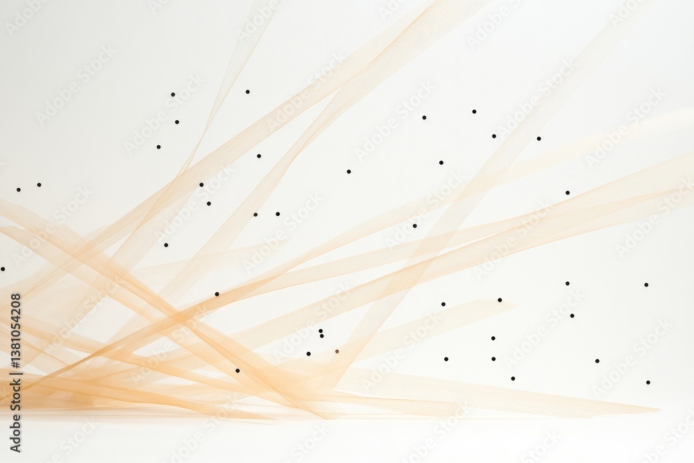 Poster abstract arrangement of interwoven lines and scattered dots on plain backdrop offering ample copy sp