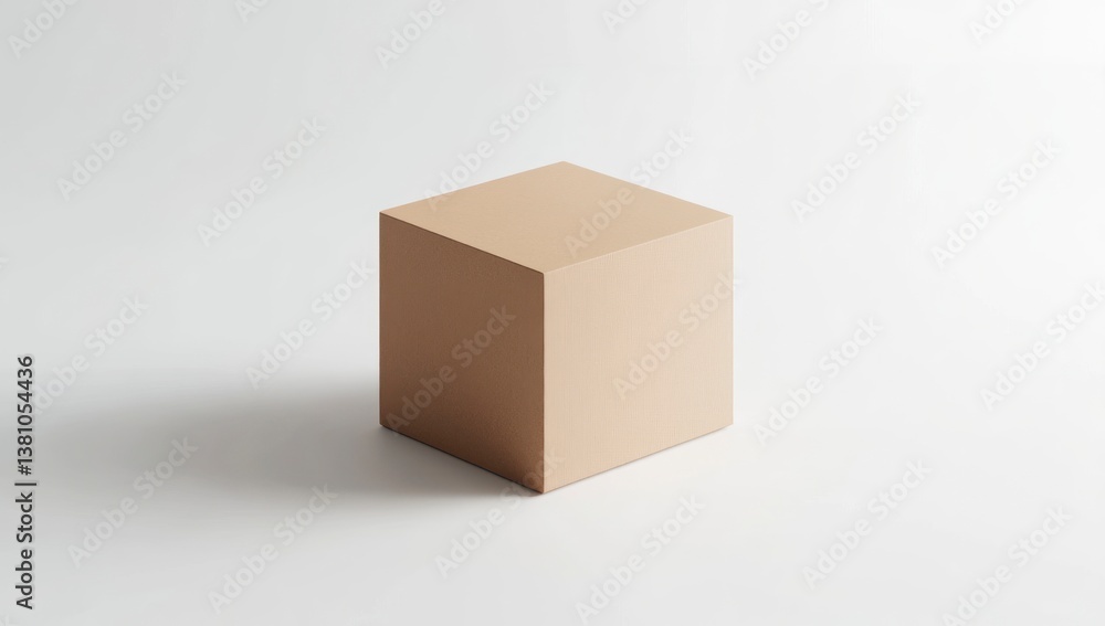 Poster neutral cube on white backdrop with subtle shadow for product display