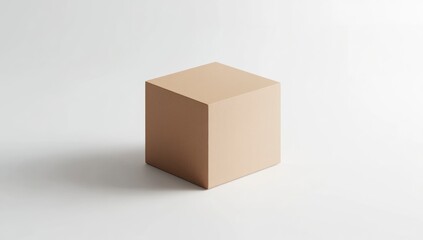 Obraz premium Neutral Cube on White Backdrop with Subtle Shadow for Product Display