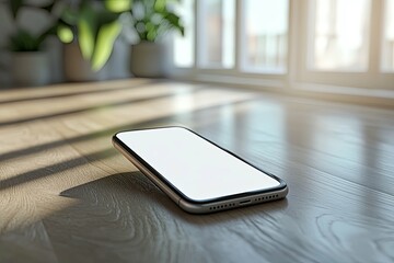 A modern smartphone with a blank screen lies on the floor