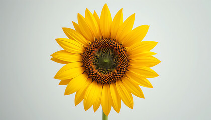 A single fresh sunflower with vibrant yellow petals against a pure white background, soft natural lighting, ultra-detailed close-up