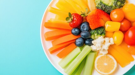 close-up photo of colorful children meal arrangement with variety of healthy appealing foods