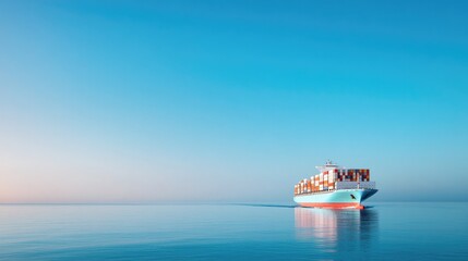Obraz premium mammoth cargo ship elegantly navigates open ocean under vast expanse of sky emphasizing maritime trade and global commerce