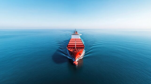 mammoth cargo ship elegantly navigates open ocean under vast expanse of sky emphasizing maritime trade and global commerce