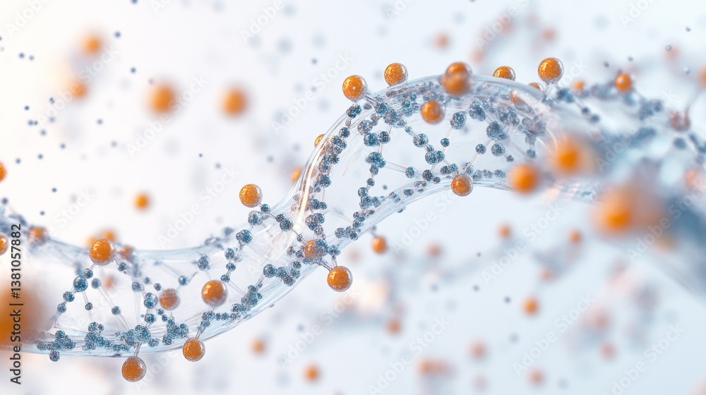 Poster exploring molecular structures digital lab scientific visualization abstract high-tech dna and rna d