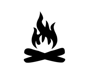 Campfire symbol bonfire icon. Black and white duo tone fire flames illustration on transparent background. 
