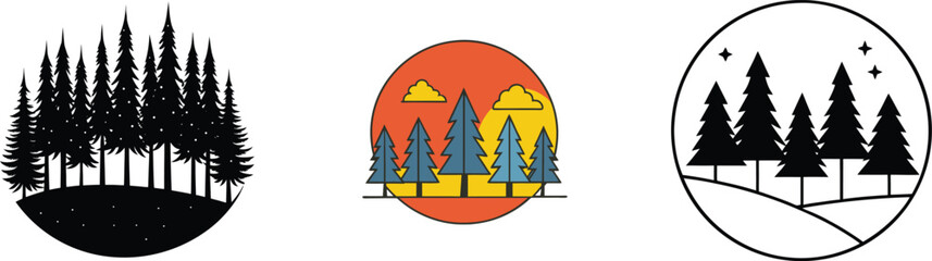Forest Scenery Silhouettes, Sunsets, and Nighttime Pines