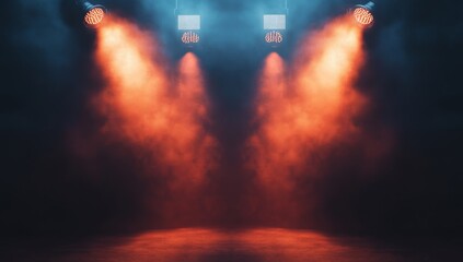 Stage lighting, spotlights, smoky, dramatic backdrop