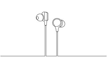 Earphone in continuous one line drawing, Vector one Continuous line drawing of earphones speaker headset gadget and earphones devices minimalist.