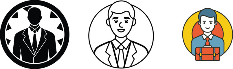 Businessman Icons Profile, Avatar, Suit, Leadership, Management
