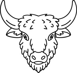 Fototapeta premium line art bison head illustration with horns, simplistic design